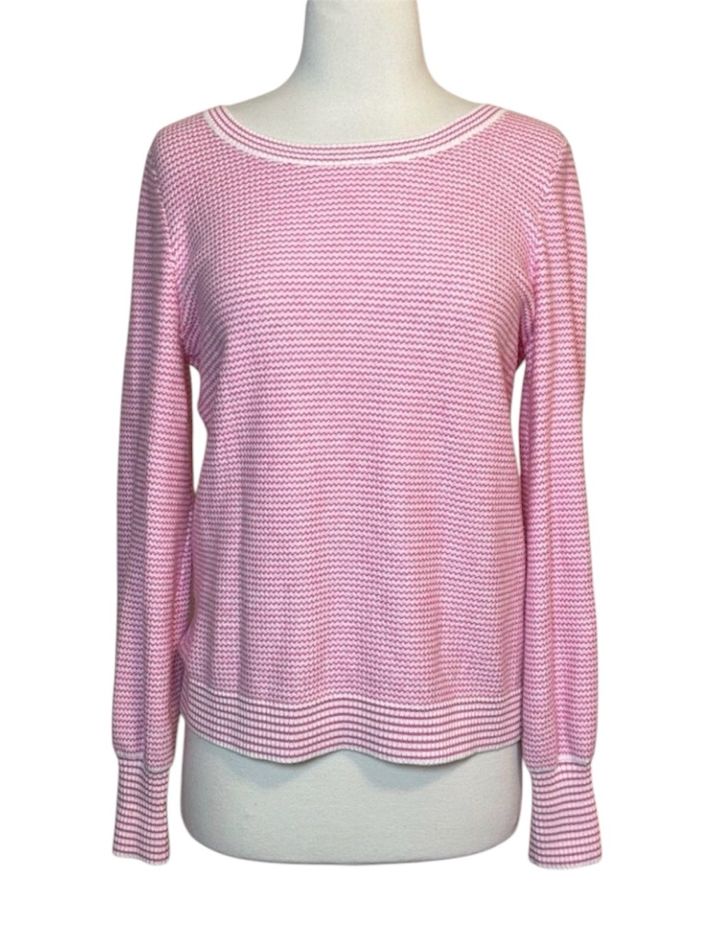 Talbots BISHOP Sleeve Striped Jacquard Pullover Pink & White Womens size Small